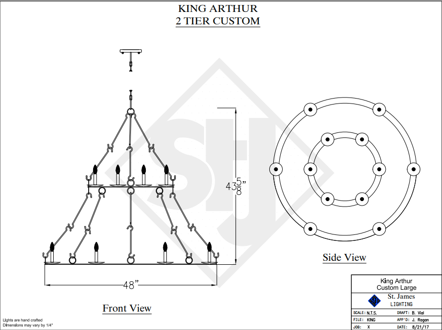 St. James King Arthur Medieval Steel Chandelier Custom Design