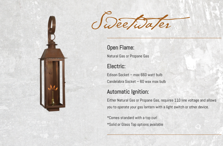 St. James Sweetwater Copper Lantern With Top Curl