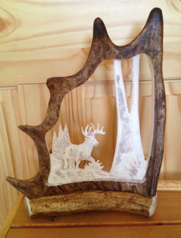 Running Deer or Caribou Antler Carving