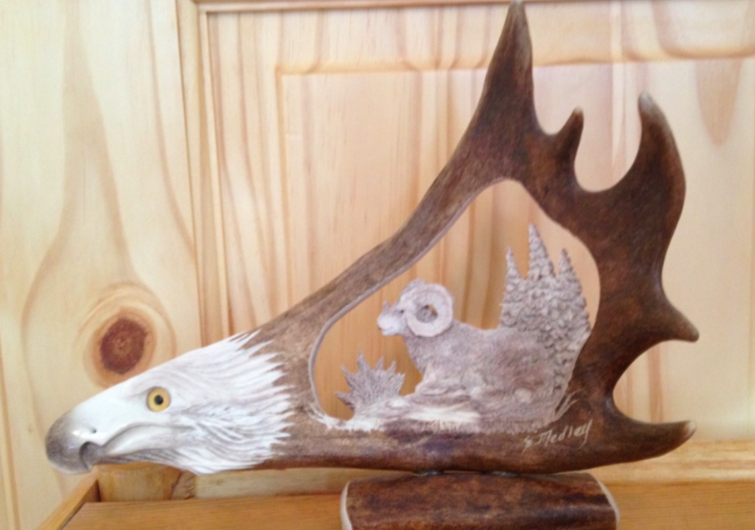 Wild Ram Antler Carving