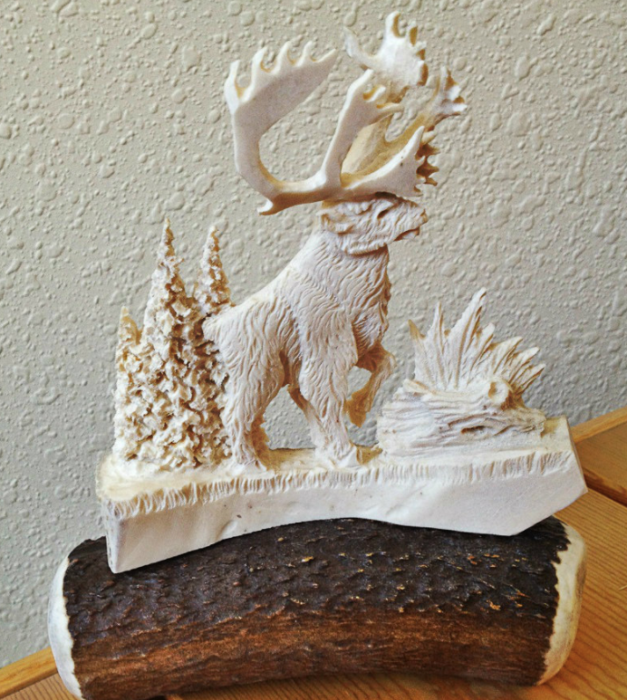 Bull Caribou Antler Carving
