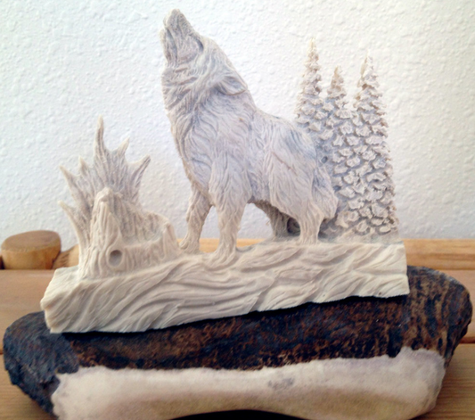Howling Wolf Antler Carving