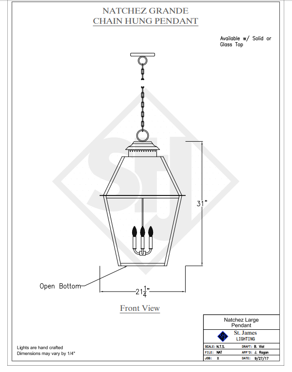 St. James Natchez Copper Lantern