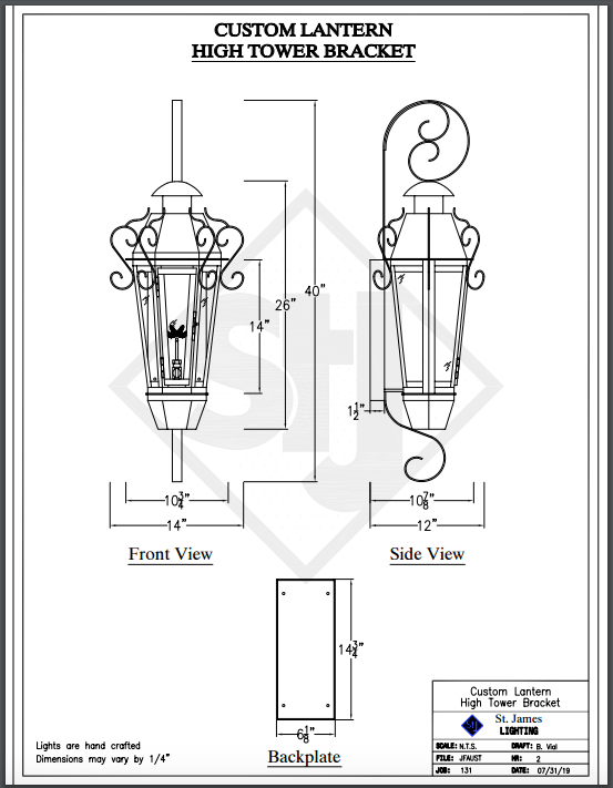 St. James Camelot Medieval Copper Lantern Custom Design