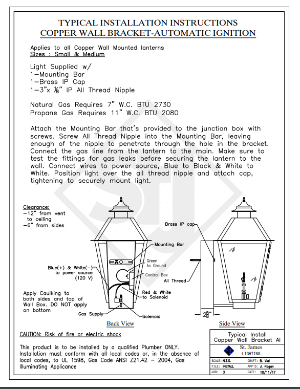 On/Off Auto-Ignition For Natural Gas Lanterns (Lanterns Shown Are Not Included)