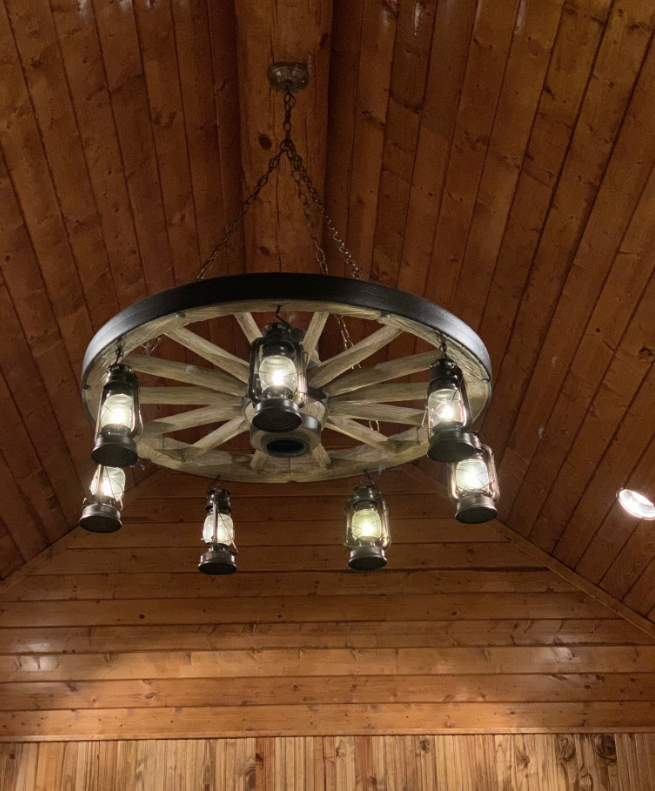 Buffalo Bill Wagon Wheel Rustic Chandelier, 42" W x 12"T