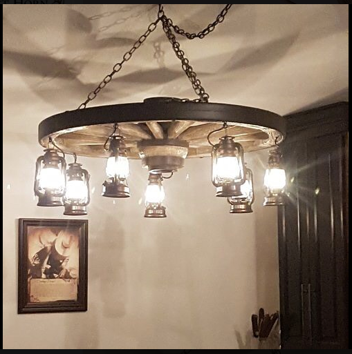Buffalo Bill Wagon Wheel Rustic Chandelier, 42" W x 12"T