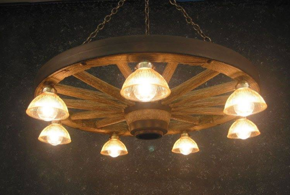 Rawhide! Wagon Wheel Rustic Chandelier, 42"W x 12"T