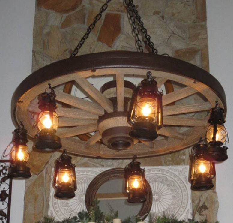 RUSTIC WAGON WHEEL CHANDELIER