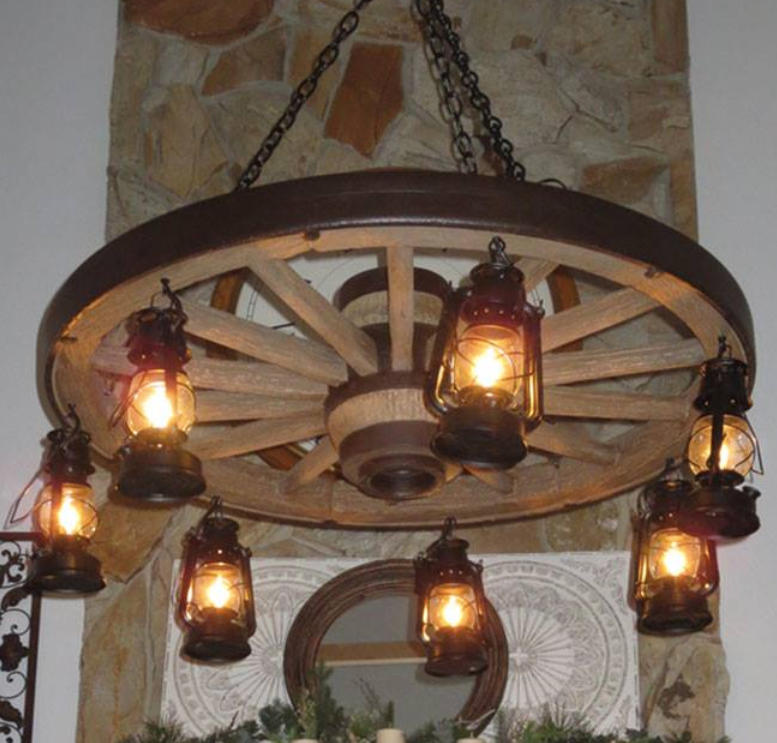 Wild West Wagon Wheel Rustic Chandelier, 42" W x 12"T