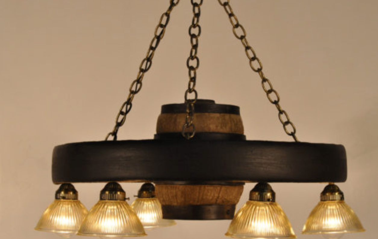 Circle the Wagons! Wagon Wheel Rustic Chandelier, 30"W x 12"T