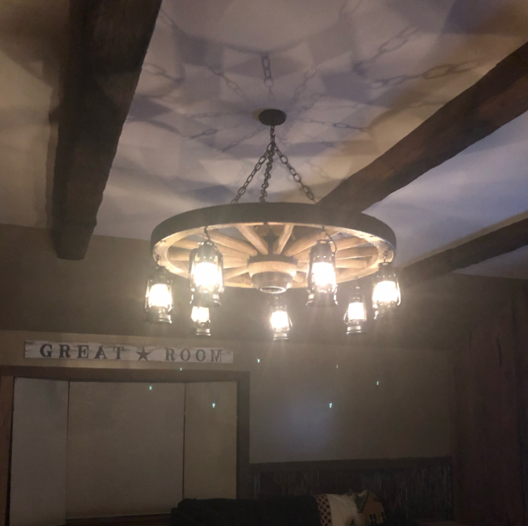 Buffalo Bill Wagon Wheel Rustic Chandelier, 42" W x 12"T
