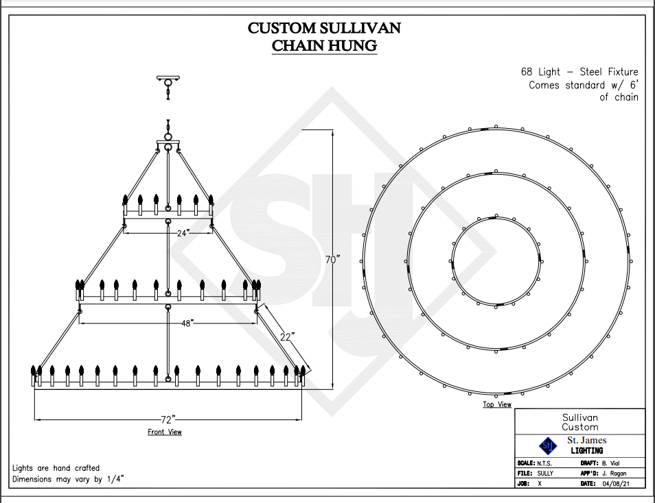 St. James Sullivan 3 Tier Steel Pendant Light Chandelier