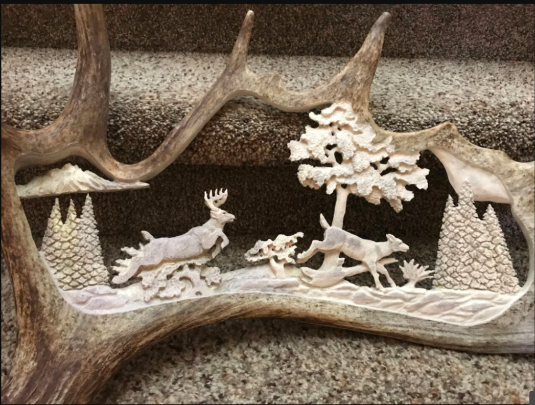 The Rut Moose Antler Carving, 20" Wall Mount