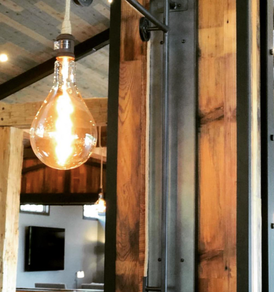 The Row Small Wall Sconce — Reclaimed Wood & Matte Black, 16"H x 5"W, Handmade in USA