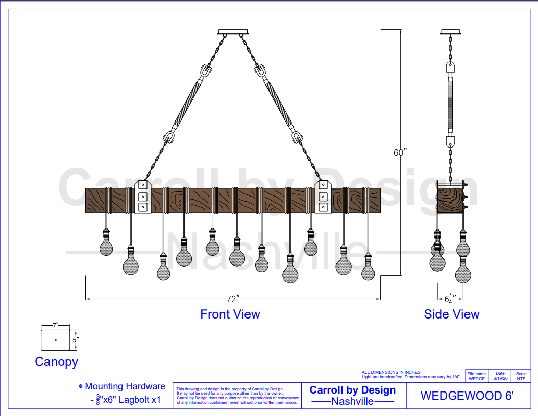 In Stock - Wedgewood Wood Beam Chandelier