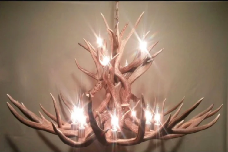 Big Sky Deer Antler Chandelier, 42"W x 20" T, 12 Lts