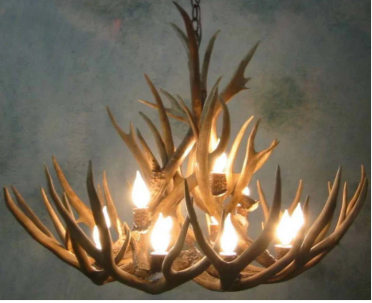 Big Sky Deer Antler Chandelier, 42"W x 20" T, 12 Lts