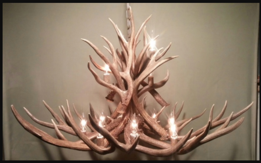 Big Sky Deer Antler Chandelier, 42"W x 20" T, 12 Lts