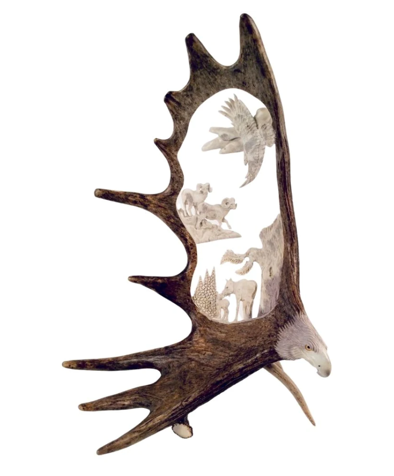 Naturally Wild Antler Carving w/Eagle Head