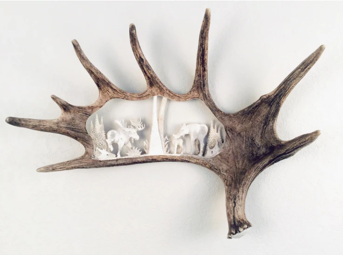 Moose Family Antler Carving