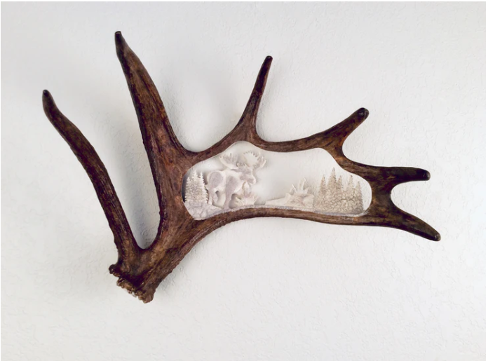 The Walking Elk or Moose Antler Carving