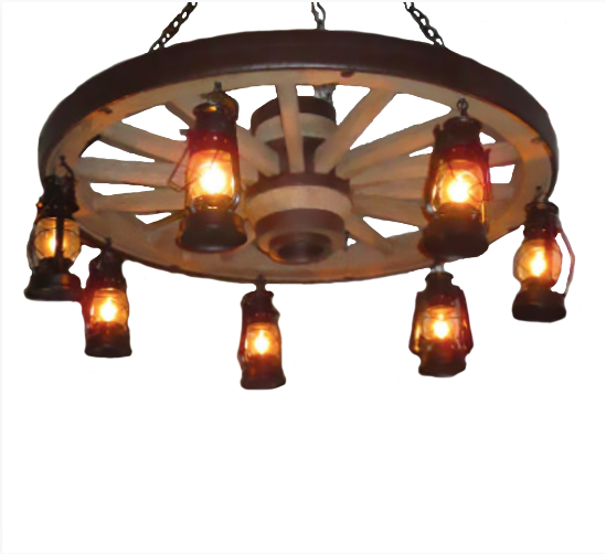 Buffalo Bill Wagon Wheel Rustic Chandelier, 42" W x 12"T