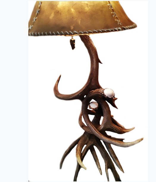 Deer Antler Table Lamp with Rawhide Shade