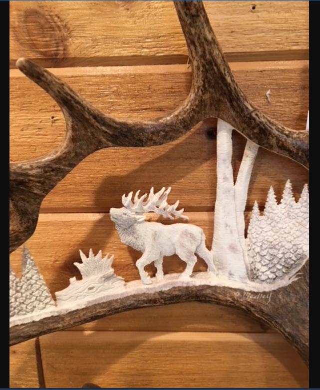 The Walking Elk or Moose Antler Carving