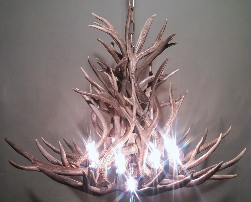 Wyoming Deer Antler Chandelier, 28" W x 20" T, 8 Lights