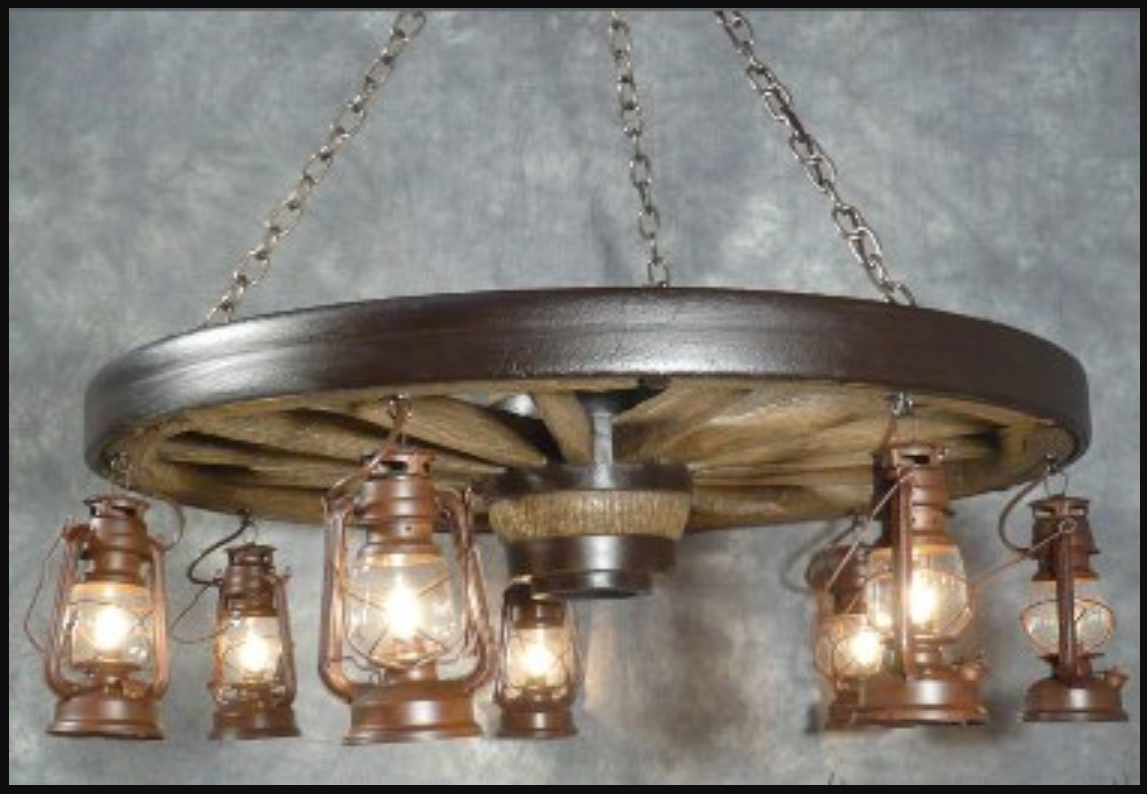 Buffalo Bill Wagon Wheel Rustic Chandelier, 42" W x 12"T