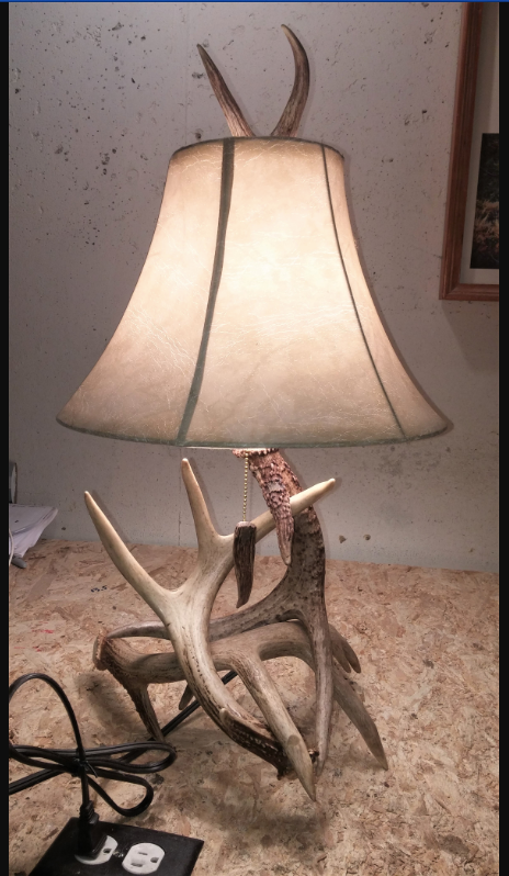 3 Antler Table Lamp, 18"t x15"w/ Antler Finial