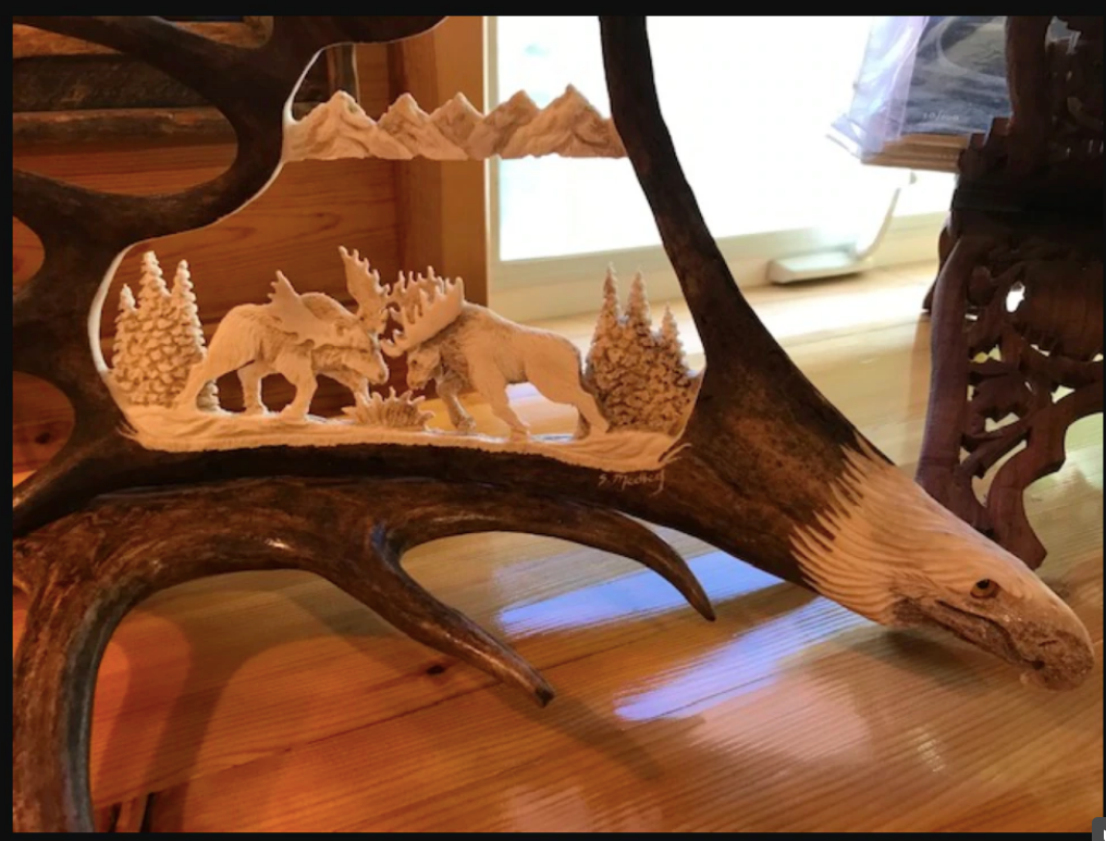 Fighting Bulls Antler Carving
