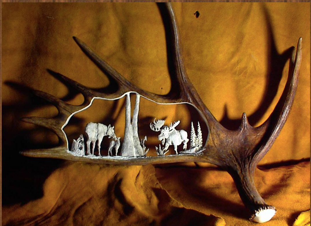 Moose Family Antler Carving