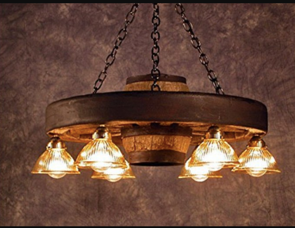 Circle the Wagons! Wagon Wheel Rustic Chandelier, 30"W x 12"T