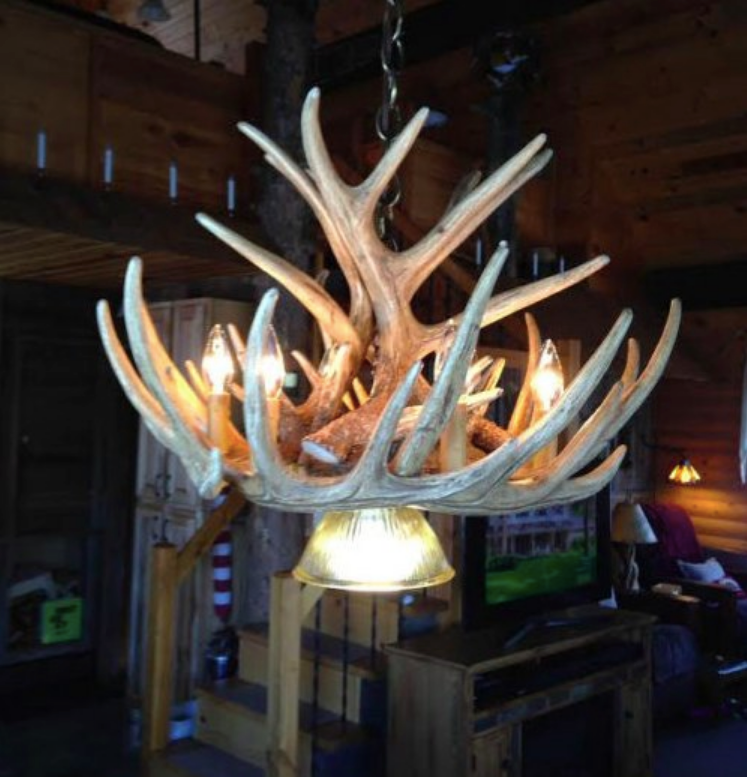 Lake Geneva Faux Deer Antler Chandelier, 24" W x 15" T