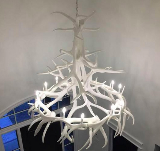 White FAUX Elk ANTLER CHANDELIER