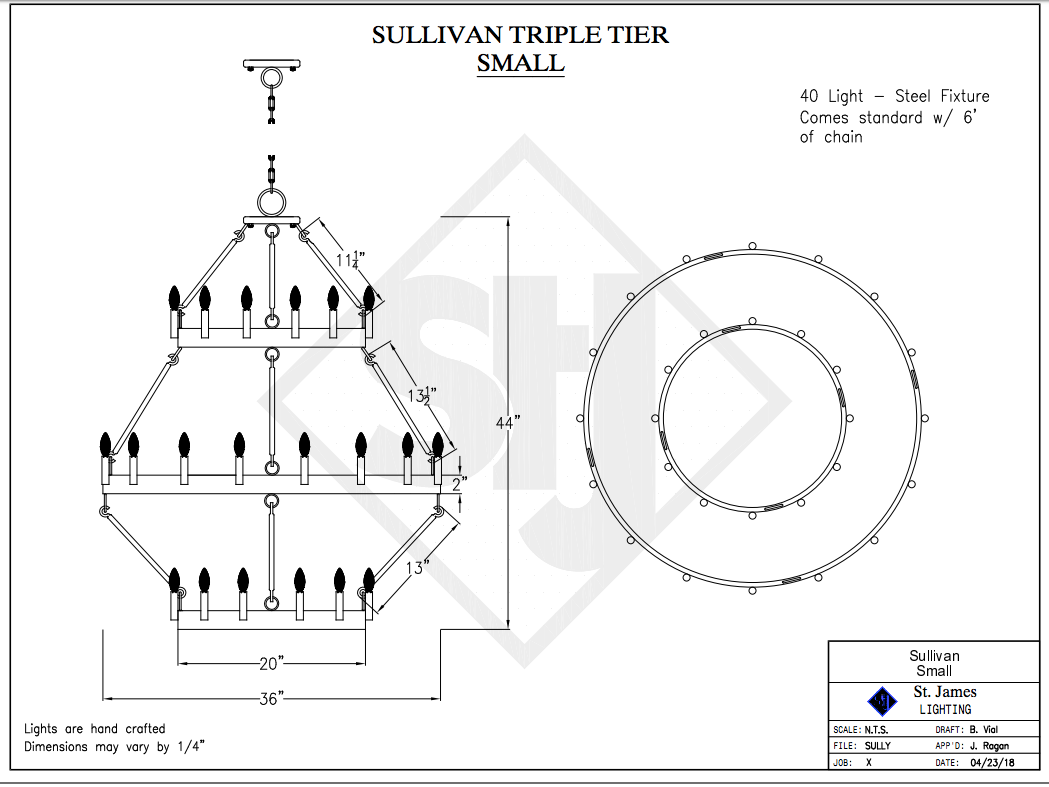 St. James Sullivan 3 Tier Steel Pendant Light Chandelier