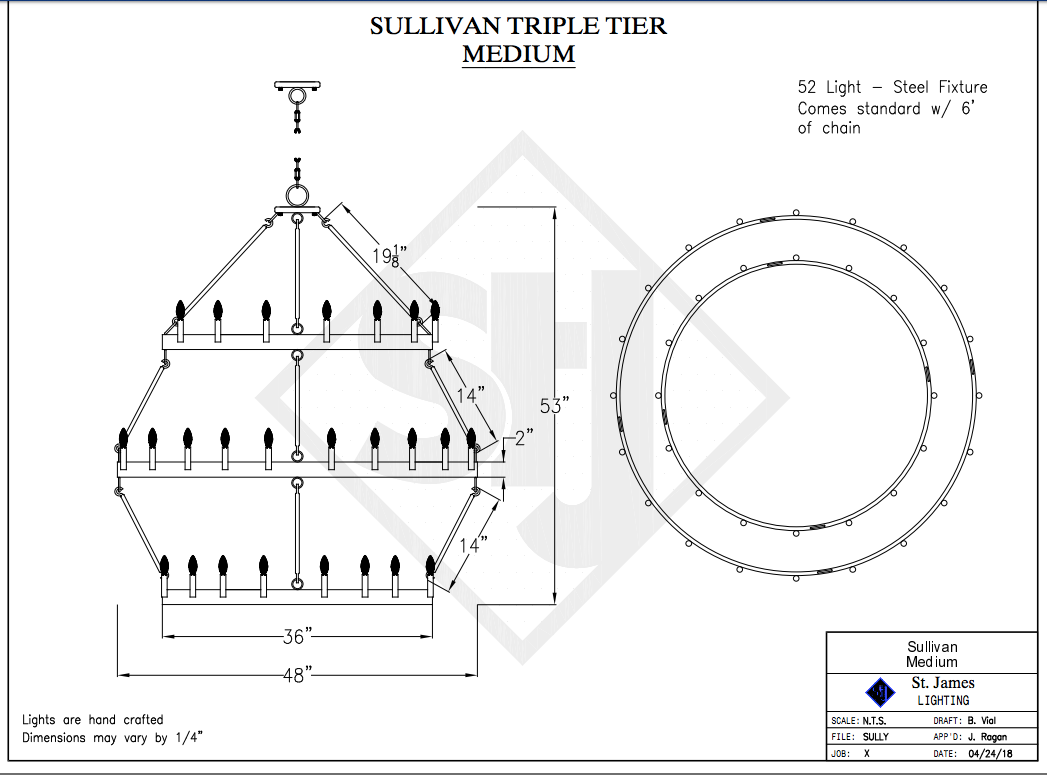St. James Sullivan 3 Tier Steel Pendant Light Chandelier