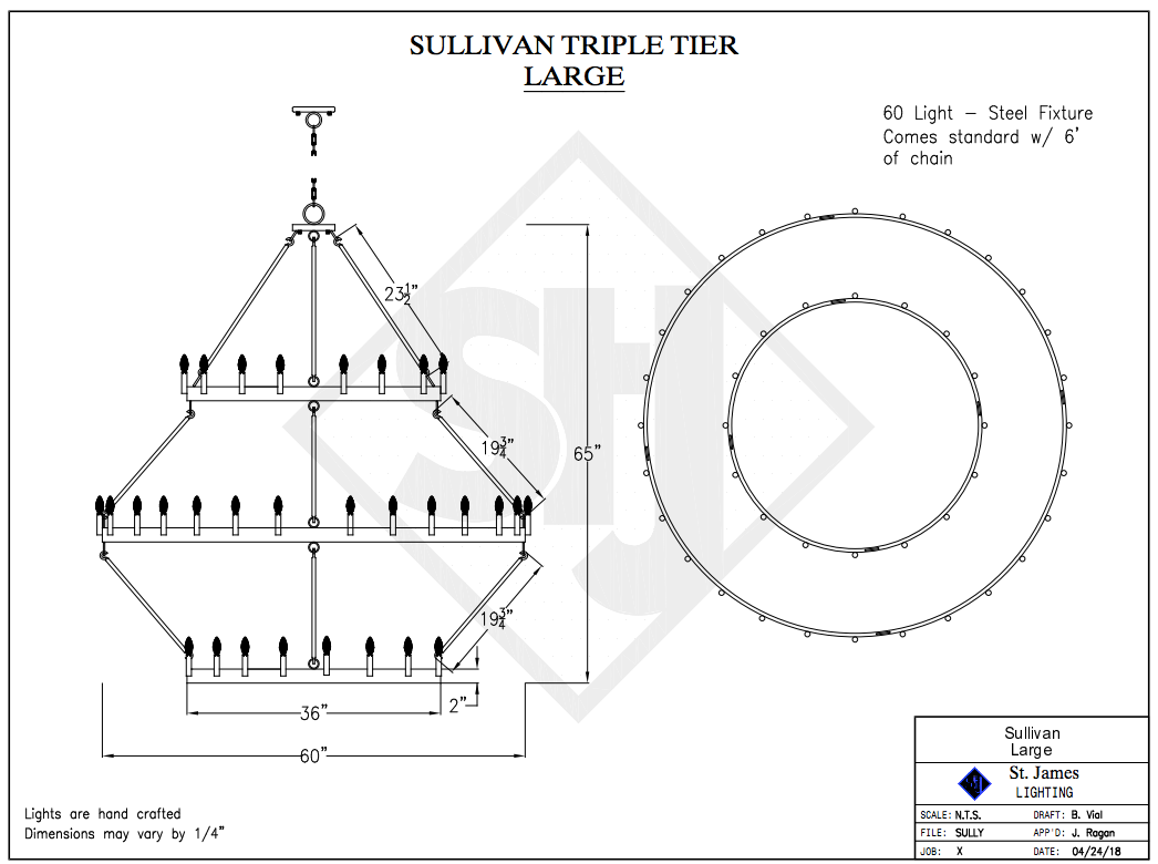 St. James Sullivan 3 Tier Steel Pendant Light Chandelier
