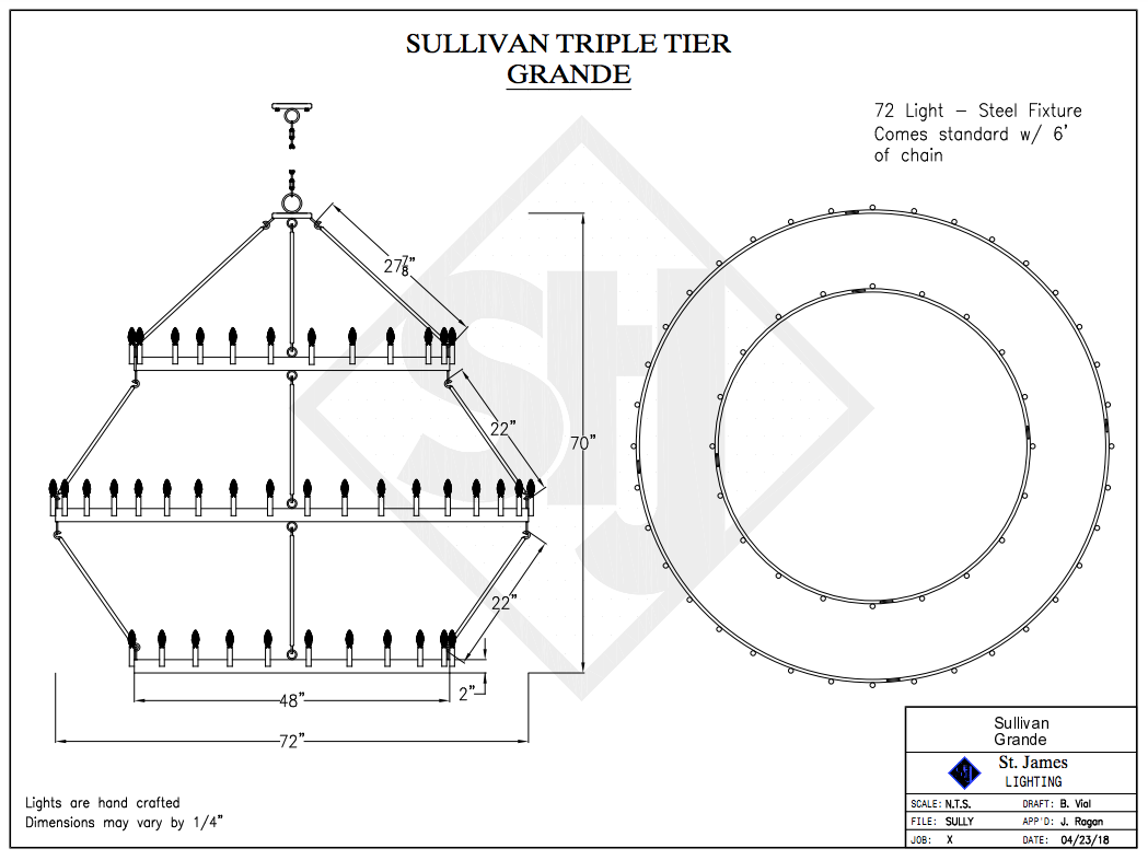 St. James Sullivan 3 Tier Steel Pendant Light Chandelier
