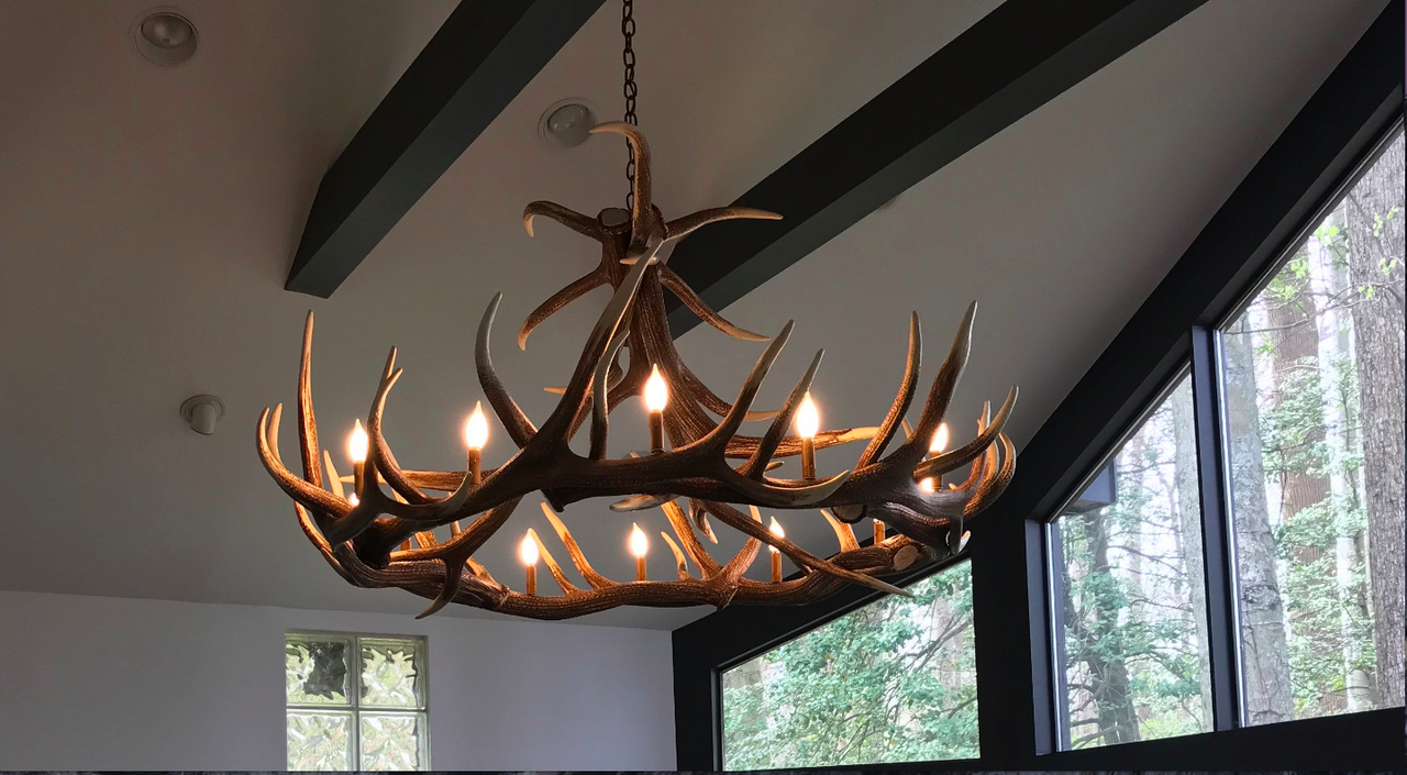 Stanley Faux Elk Antler Chandelier, 60"W x 32"T