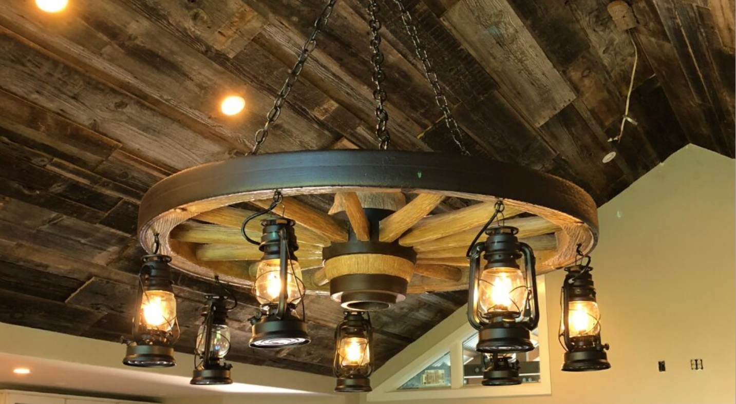 Buffalo Bill Wagon Wheel Rustic Chandelier, 42" W x 12"T
