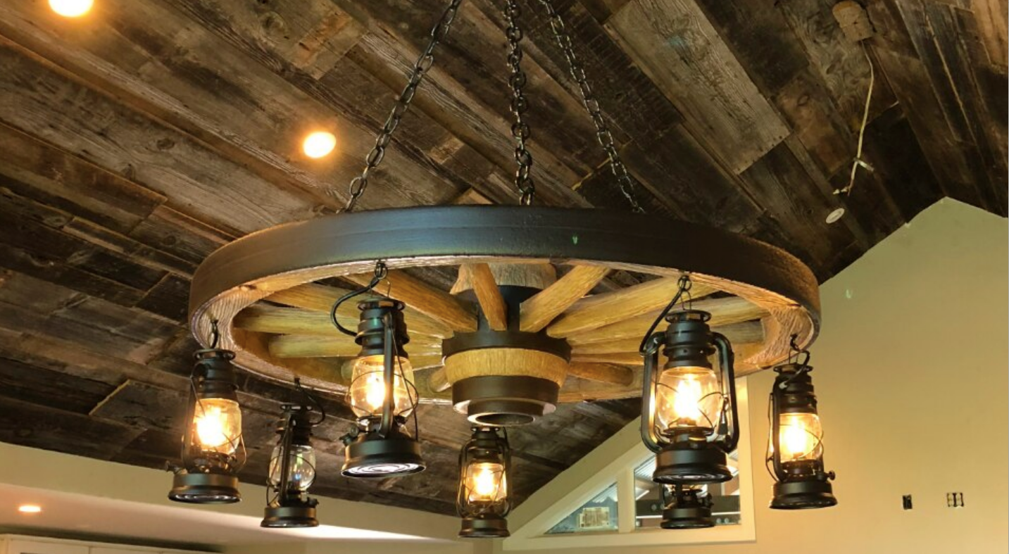 Wild West Wagon Wheel Rustic Chandelier, 42" W x 12"T