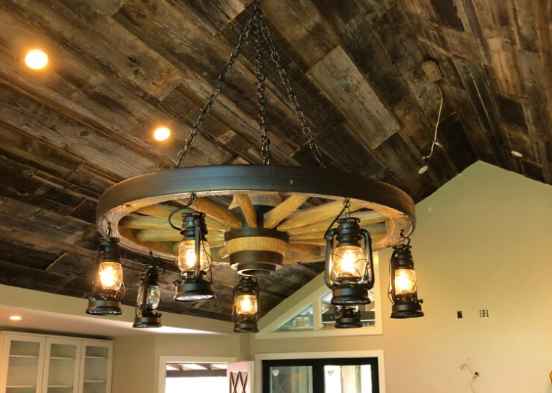 Buffalo Bill Wagon Wheel Rustic Chandelier, 42" W x 12"T