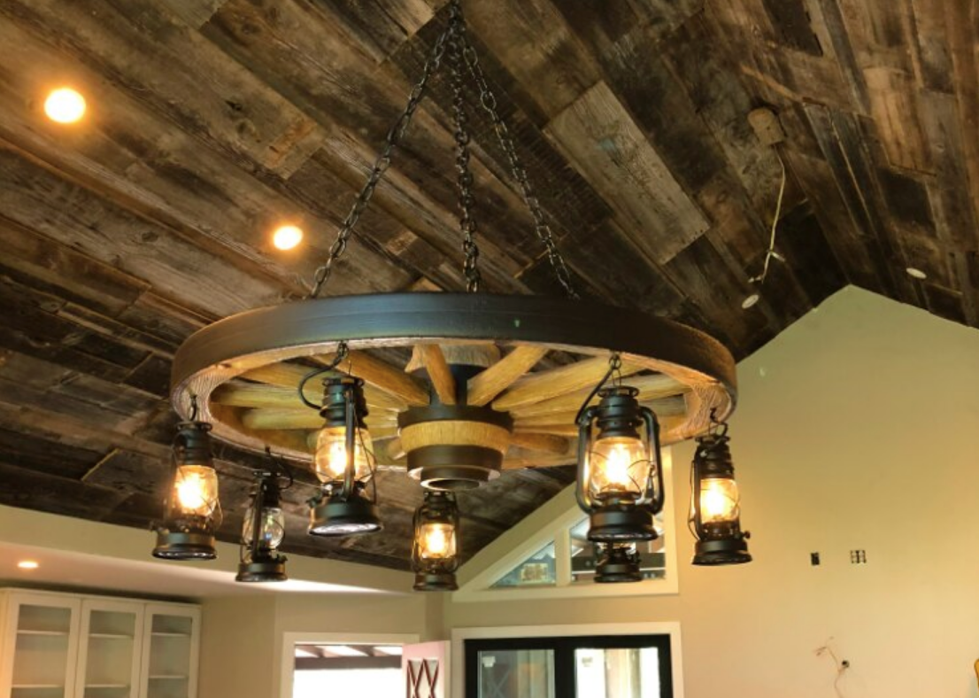 Wild West Wagon Wheel Rustic Chandelier, 42" W x 12"T