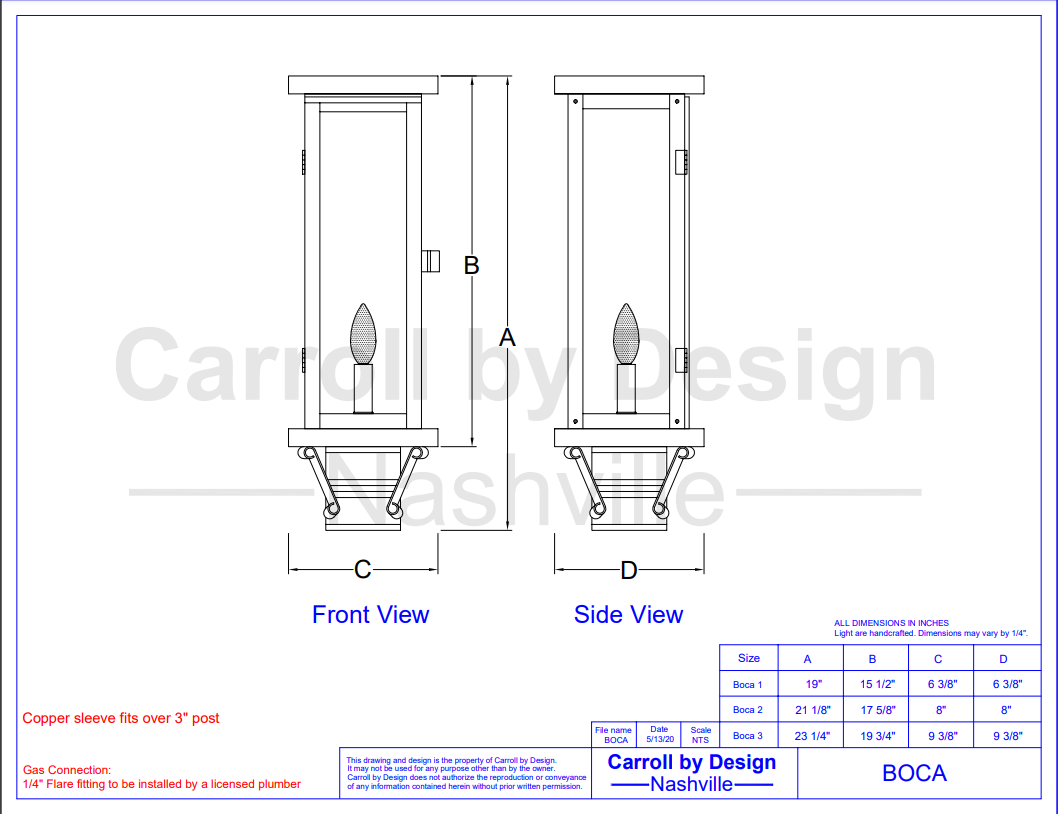 Carroll by Design Boca Copper Lantern