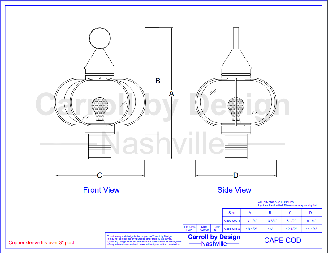 Carroll by Design Cape Cod Copper Lantern