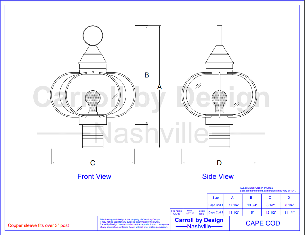 Cape Cod Copper Lantern