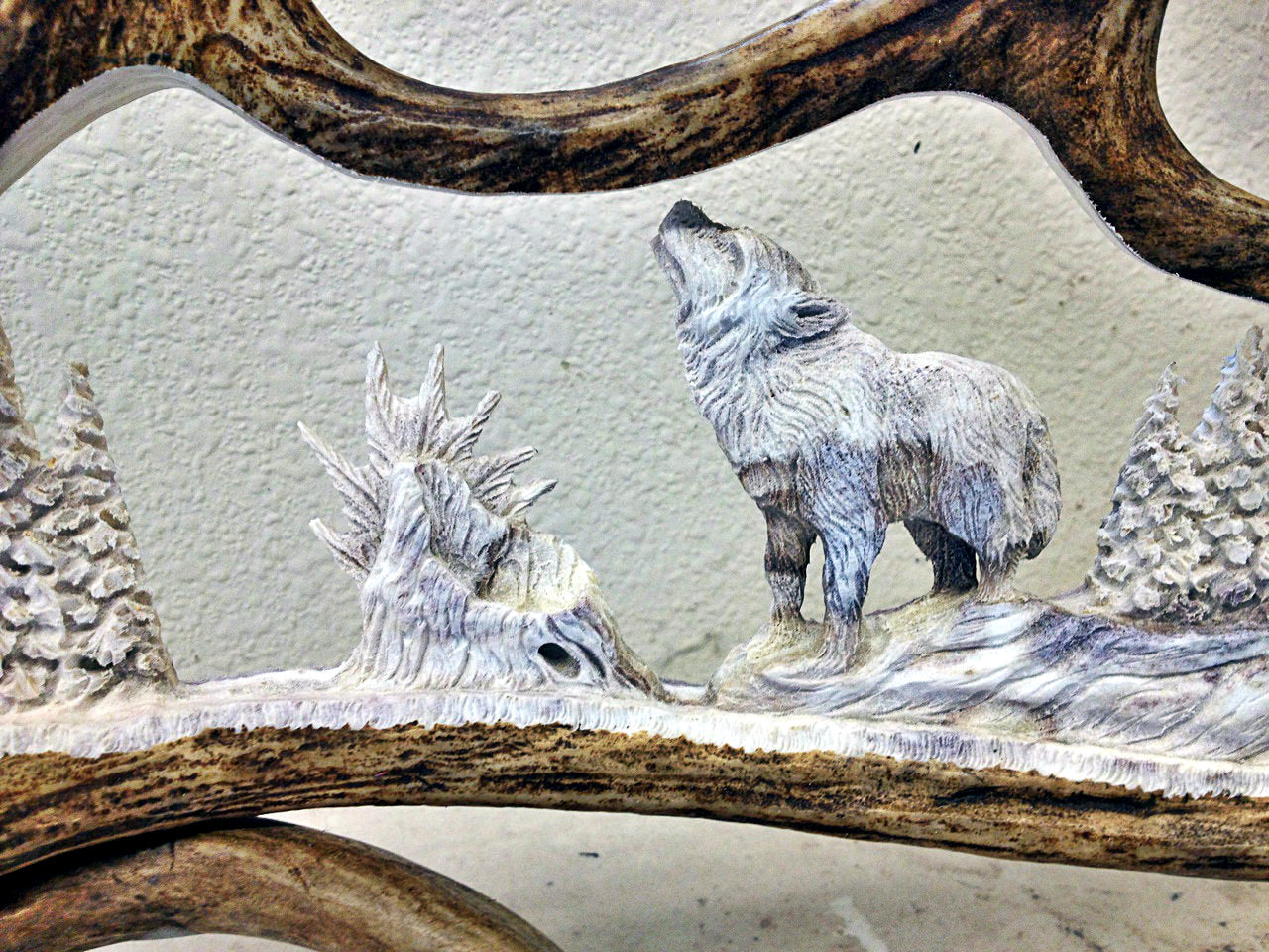 Solitary Wolf Antler Carving